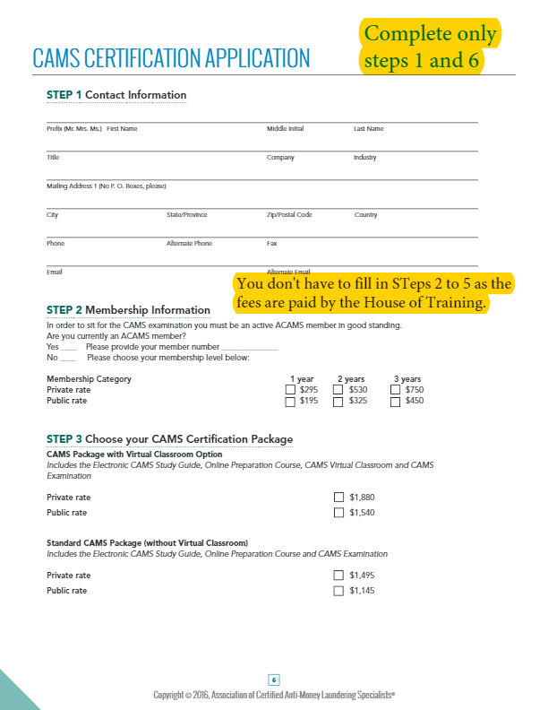 ACAMS application form 