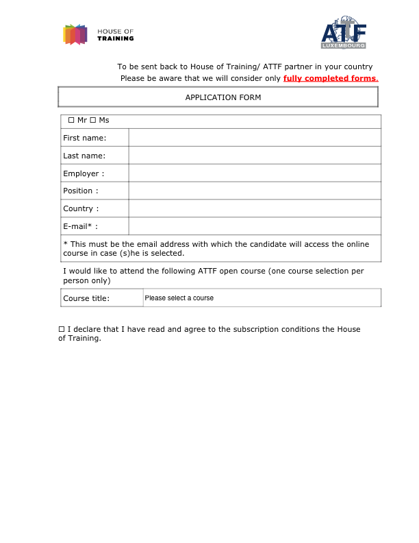 ATTF - Application Form - Open Courses 2021