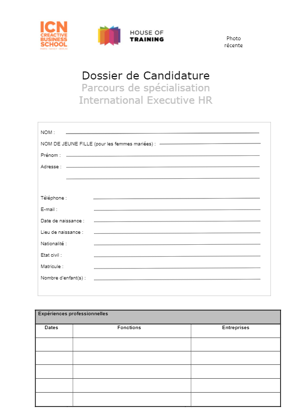 Dossier de Candidature - International Executive HR